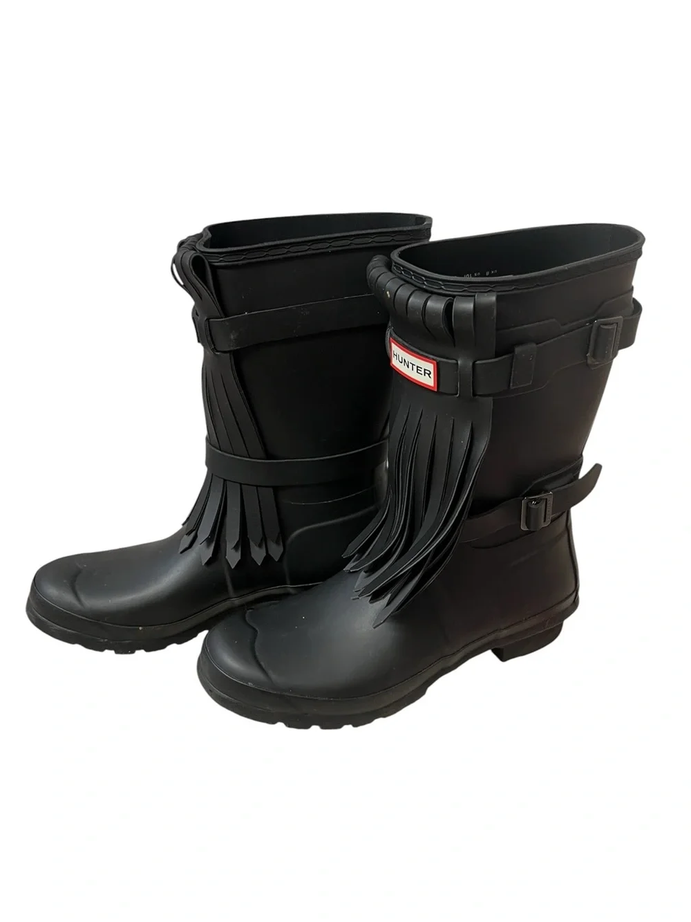 Hunter Original Short Fringe Rain Boots Black Slate Size 10 Rare